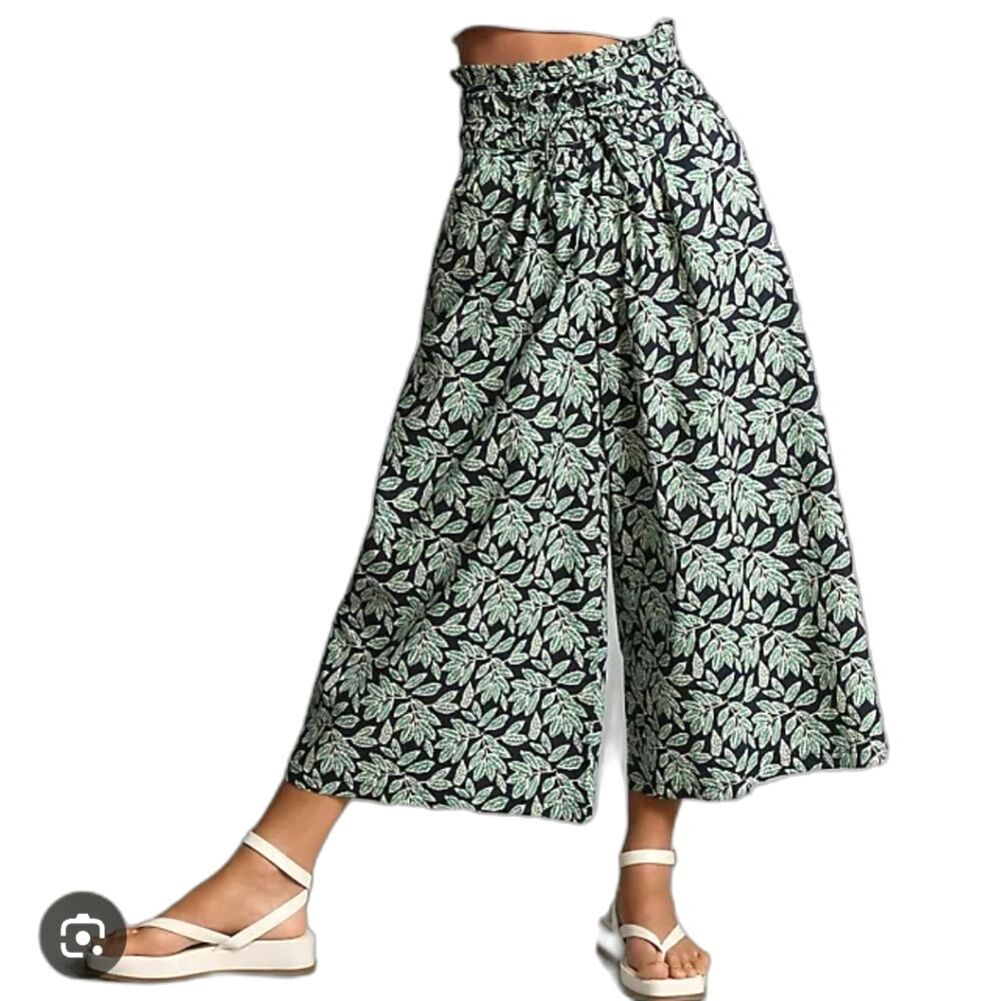 Anthropologie  EN SAISON arielle Wide Legs Crop pants in forest navy Large NWT